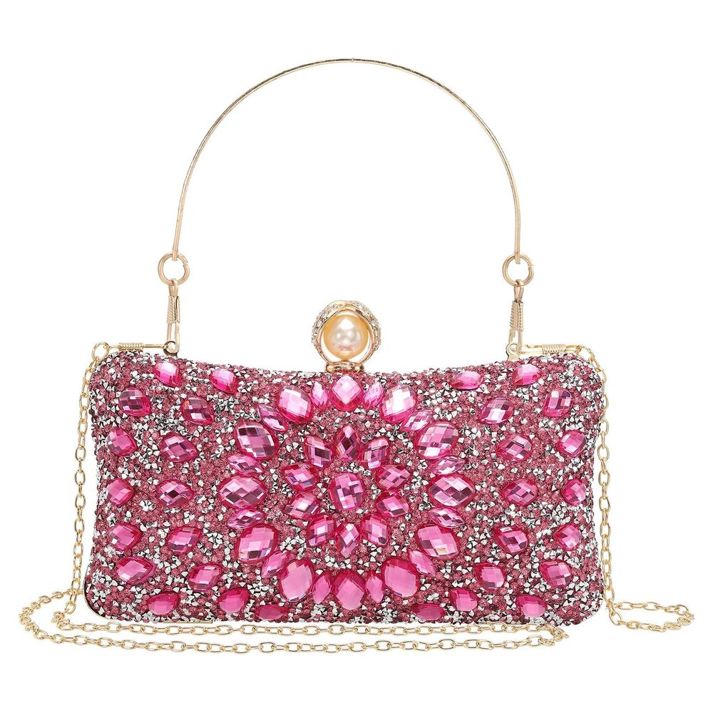 Uxcell Sparkly Crystal Rhinestone Evening Clutch Purse (Rose)